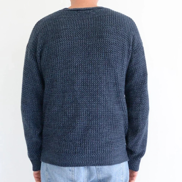 Vintage David Taylor Navy Fine Knit 3D Eclectic Grandpa V Neck Sweater Medium - Picture 2 of 9